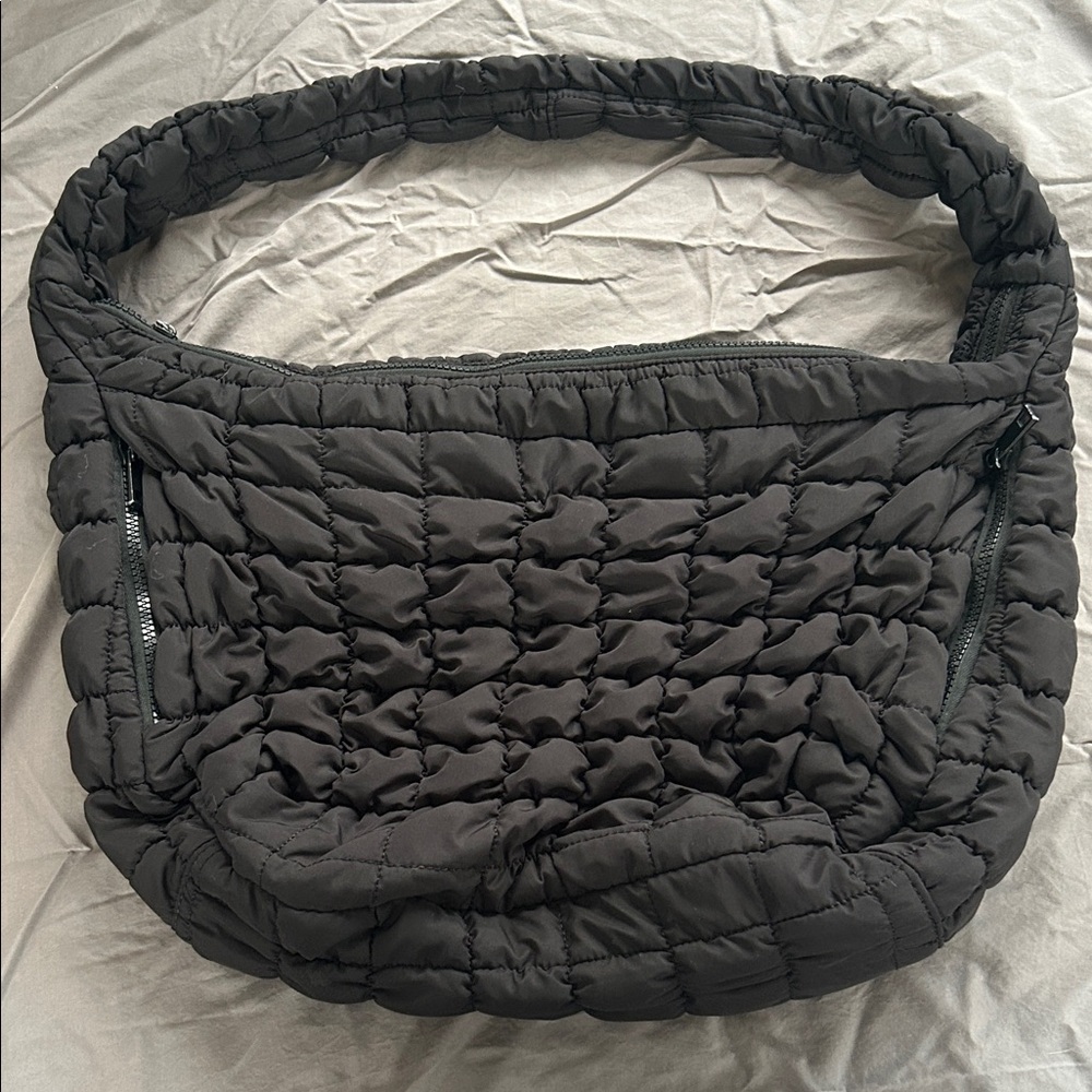 Do Everything in Love Black Quilted Puffer Slouchy Crossbody Shoulder Bag Purse